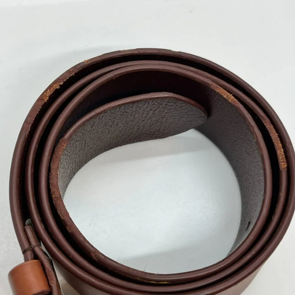 TALBOTS LEATHER BELT Brown Genuine Leather Silver Oval Buckle Large USA